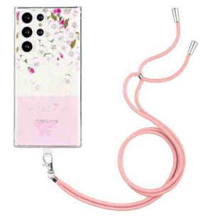 For Samsung Galaxy S23 Ultra 5G Bronzing Butterfly Flower TPU Phone Case with Lanyard(Peach Blossoms)