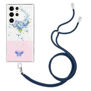 For Samsung Galaxy S23 Ultra 5G Bronzing Butterfly Flower TPU Phone Case with Lanyard(Hydrangea)