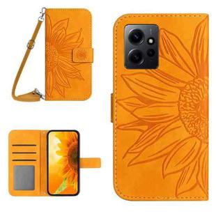For Xiaomi Redmi Note 12 4G Global Skin Feel Sun Flower Embossed Flip Leather Phone Case with Lanyard(Yellow)
