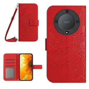 For Honor X9a 5G / Magic5 Lite Skin Feel Sun Flower Embossed Flip Leather Phone Case with Lanyard(Red)