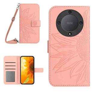 For Honor X9a 5G / Magic5 Lite Skin Feel Sun Flower Embossed Flip Leather Phone Case with Lanyard(Pink)