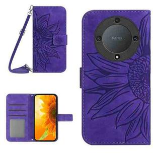 For Honor X9a 5G / Magic5 Lite Skin Feel Sun Flower Embossed Flip Leather Phone Case with Lanyard(Dark Purple)