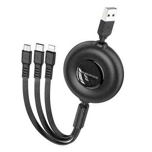 Borofone BX74 Type-C / USB-C+8 Pin+Micro USB Quick Pull Storage 3 in 1 Charging Cable, Length:1m(Black)