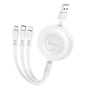 Borofone BX74 Type-C / USB-C+8 Pin+Micro USB Quick Pull Storage 3 in 1 Charging Cable, Length:1m(White)