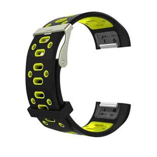 For Fitbit Charge 2 Two-tone Round Hole Silicone  Watch Band with Buckle(Black + Yellow)