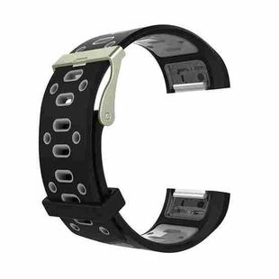 For Fitbit Charge 2 Two-tone Round Hole Silicone  Watch Band with Buckle(Black + Grey)