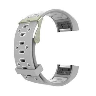 For Fitbit Charge 2 Two-tone Round Hole Silicone  Watch Band with Buckle(Grey + White)