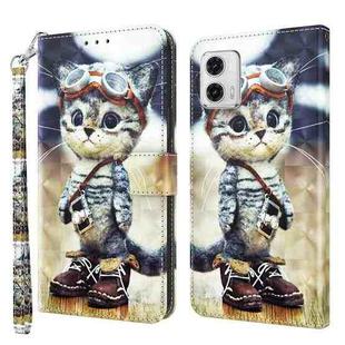 For Motorola Moto G73 3D Painted Leather Phone Case(Naughty Cat)