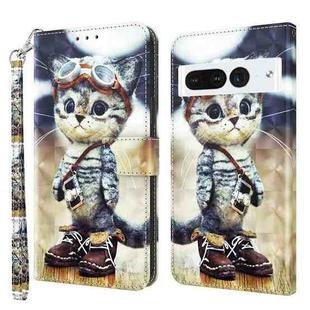 For Google Pixel 7 Pro 5G 3D Painted Leather Phone Case(Naughty Cat)