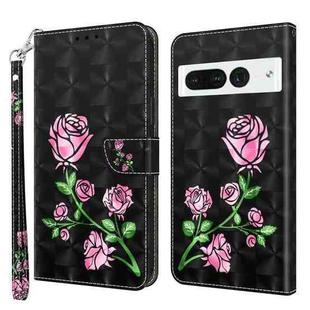 For Google Pixel 7 Pro 5G 3D Painted Leather Phone Case(Rose)