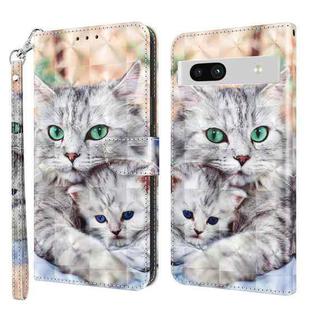 For Google Pixel 7a 5G 3D Painted Leather Phone Case(Two Loving Cats)