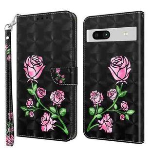 For Google Pixel 7a 5G 3D Painted Leather Phone Case(Rose)