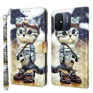 For Xiaomi Redmi 11A 3D Painted Leather Phone Case(Naughty Cat)