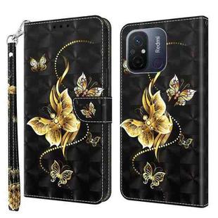 For Xiaomi Redmi 11A 3D Painted Leather Phone Case(Golden Swallow Butterfly)