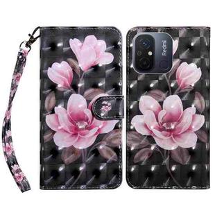 For Xiaomi Redmi 11A 3D Painted Leather Phone Case(Pink Flower)