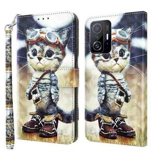 For Xiaomi Mi 11T Pro 3D Painted Leather Phone Case(Naughty Cat)
