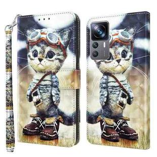 For Xiaomi 12T Pro 3D Painted Leather Phone Case(Naughty Cat)
