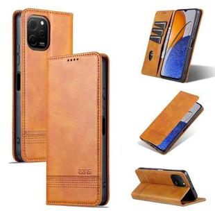 For Huawei nova Y61 AZNS Magnetic Calf Texture Flip Leather Phone Case(Light Brown)