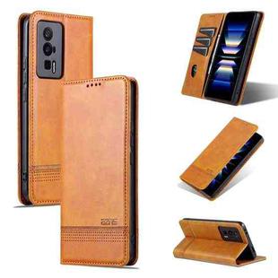 For Xiaomi Redmi K60 / K60 Pro AZNS Magnetic Calf Texture Flip Leather Phone Case(Light Brown)