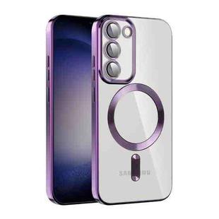 For Samsung Galaxy S23+ 5G CD Texture Plating TPU MagSafe Phone Case with Lens Film(Dark Purple)
