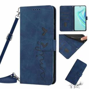 For Infinix Hot 20i Skin Feel Heart Pattern Leather Phone Case with Lanyard(Blue)