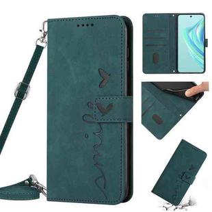 For Motorola Moto G73 Skin Feel Heart Pattern Leather Phone Case with Lanyard(Green)