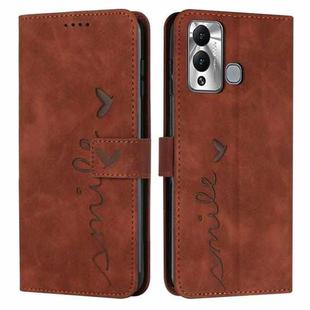 For Infinix Hot 20 Play Skin Feel Heart Embossed Leather Phone Case(Brown)