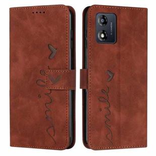 For Motorola Moto E13 Skin Feel Heart Embossed Leather Phone Case(Brown)