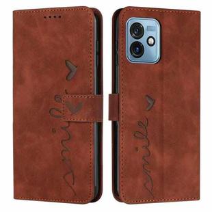 For Motorola Moto G 5G 2023 Skin Feel Heart Embossed Leather Phone Case(Brown)