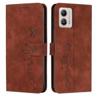 For Motorola Moto G73 Skin Feel Heart Embossed Leather Phone Case(Brown)