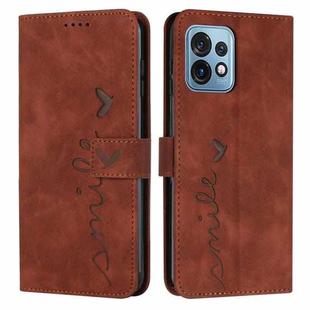 For Motorola Moto X40/X40 Pro/Edge+ 2023 Skin Feel Heart Embossed Leather Phone Case(Brown)