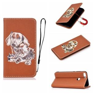 For Huawei Enjoy 7s 3D Painting Horizontal Flip Leather Case with Holder & Card Slot & Lanyard(Dog)