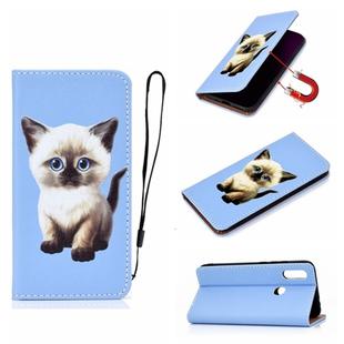 For Xiaomi Redmi 7 Pure Color Painting Horizontal Flip Leather Case with Card Slots & Holder & Lanyard(Cat)