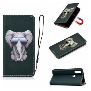 For Xiaomi Redmi 7 Pure Color Painting Horizontal Flip Leather Case with Card Slots & Holder & Lanyard(Elephant)