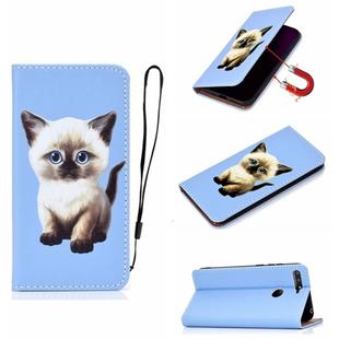 For Xiaomi Mi 8 Lite Pure Color Painting Horizontal Flip Leather Case with Card Slots & Holder & Lanyard(Cat)