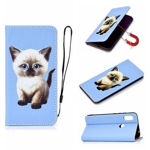 For Xiaomi Redmi Note 6 Pure Color Painting Horizontal Flip Leather Case with Card Slots & Holder & Lanyard(Cat)