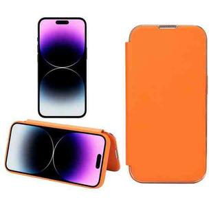 For iPhone 14 Pro Plain Skin Shield Leather Phone Case(Orange Yellow)