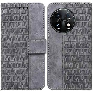 For OnePlus 11 Geometric Embossed Leather Phone Case(Grey)
