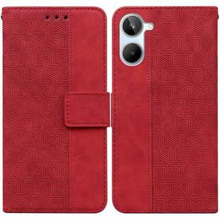 For Realme 10 4G Geometric Embossed Leather Phone Case(Red)