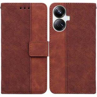 For Realme 10 Pro+ Geometric Embossed Leather Phone Case(Brown)