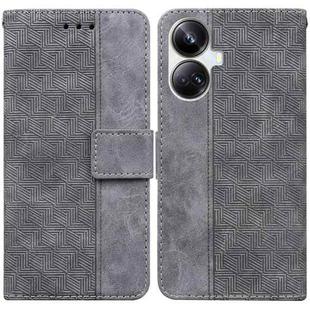 For Realme 10 Pro+ Geometric Embossed Leather Phone Case(Grey)