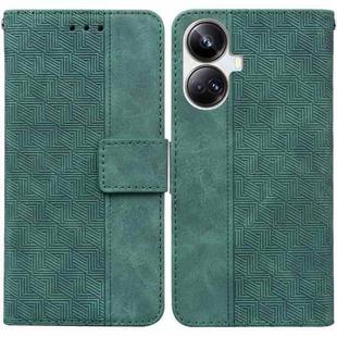 For Realme 10 Pro+ Geometric Embossed Leather Phone Case(Green)
