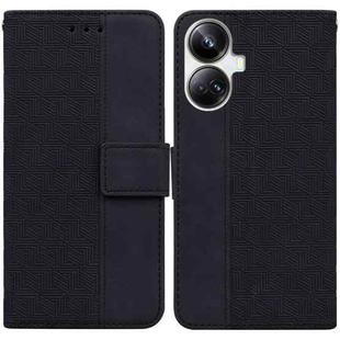 For Realme 10 Pro+ Geometric Embossed Leather Phone Case(Black)
