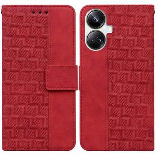For Realme 10 Pro+ Geometric Embossed Leather Phone Case(Red)