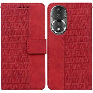 For Honor 80 Geometric Embossed Leather Phone Case(Red)