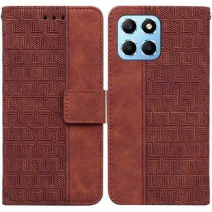 For Honor X8 5G Geometric Embossed Leather Phone Case(Brown)