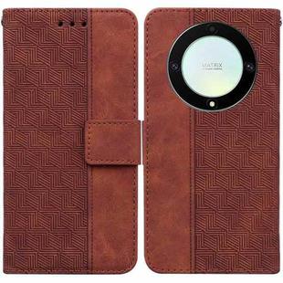 For Honor X9a Geometric Embossed Leather Phone Case(Brown)