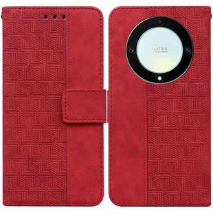 For Honor X9a Geometric Embossed Leather Phone Case(Red)