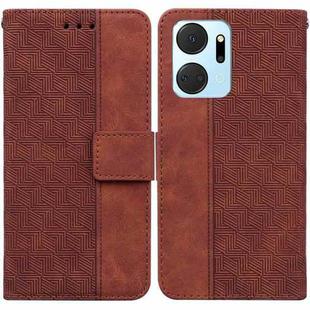 For Honor X7a Geometric Embossed Leather Phone Case(Brown)