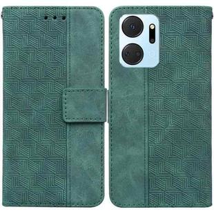 For Honor X7a Geometric Embossed Leather Phone Case(Green)